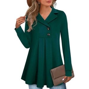 Gaharu/Swing Tunic/Notch Collar//Long Sleeve/Pullover Shirt/Green ~ MEDIUM ~ NWT